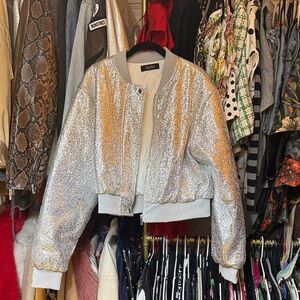 AKIRA Silver Sequin Bomber Jacket